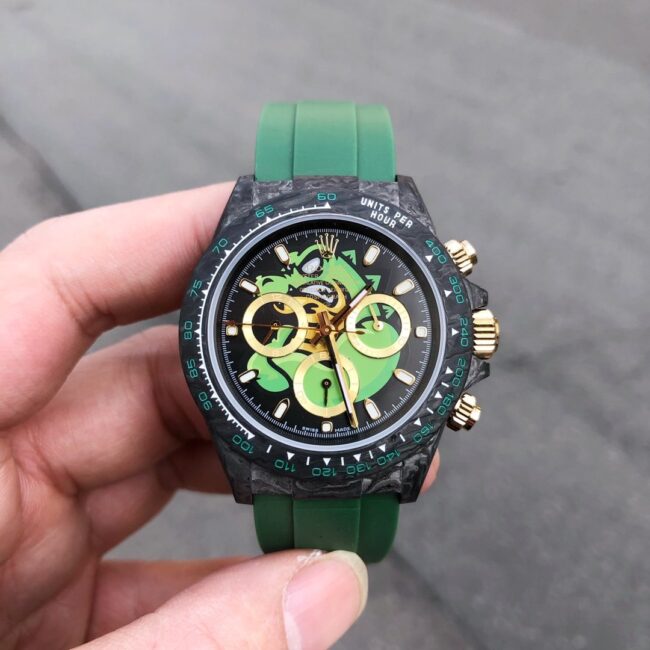 TW Factory Rolex Daytona Cosmograph Men's Chronograph, Super Clone Carbon Fiber Case with Black Dial and Green Rubber Strap
