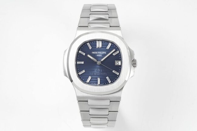 PPF Patek Philippe men's sporty elegant super clone watches 40th Anniversary Nautilus white gold blue dial steel strap 5811/1G-001
