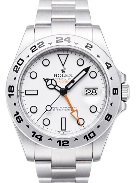 Welche weiteren Funktionen bietet die Rolex Explorer II über die Dualzeit mit ihren roten und blauen Kreisen hinaus?