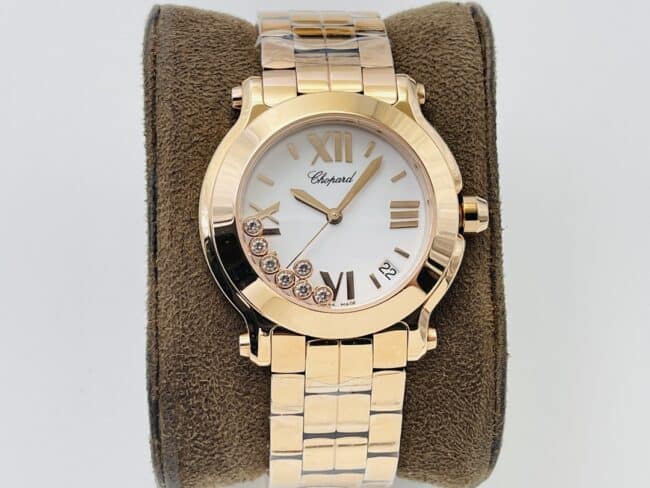 YF factory Chopard HAPPY DIAMONDS 18K rose gold white mother-of-pearl steel belt ladies Original Factory super A fine imitation 277472-5002 with quartz movement