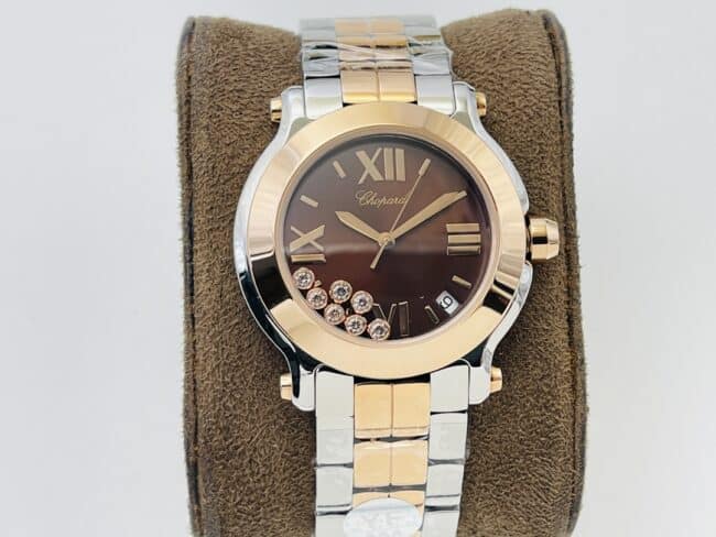 YF Factory Chopard HAPPY DIAMONDS Ladies Watch: Red Dial, 7 Floating Diamonds, Rose Gold Steel Strap Original Factory Super Clone