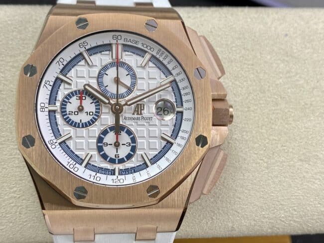 APF Factory Audemars Piguet Royal Oak Offshore Replica Watch, 18K Rose Gold White Panda Dial Men's Rubber Strap Model A010CA