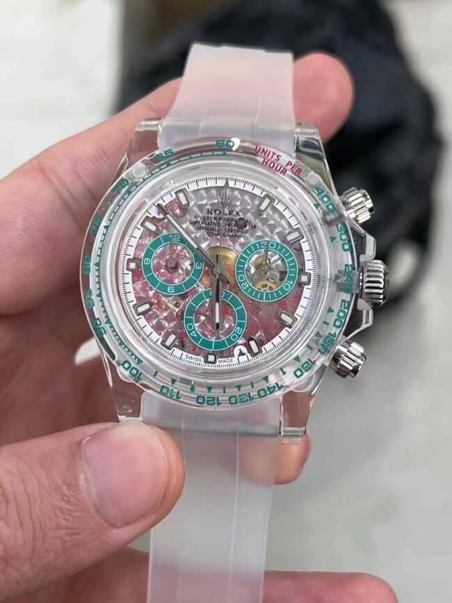 Rolex Men’s Daytona Super A Customized super clone Watch with Sapphire Crystal Transparent Case, Caliber 4130 Mechanical 40MM Panda Dial