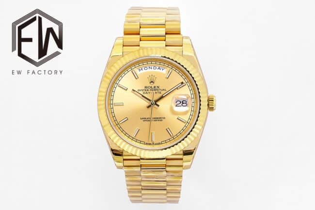 EW Factory Rolex Rolex Men's Week Calendar Type 1:1 Super A Super Clone Watch with 18K Yellow Gold Finish, Sapphire Crystal and Gold-Steel Strap, m228238-0003
