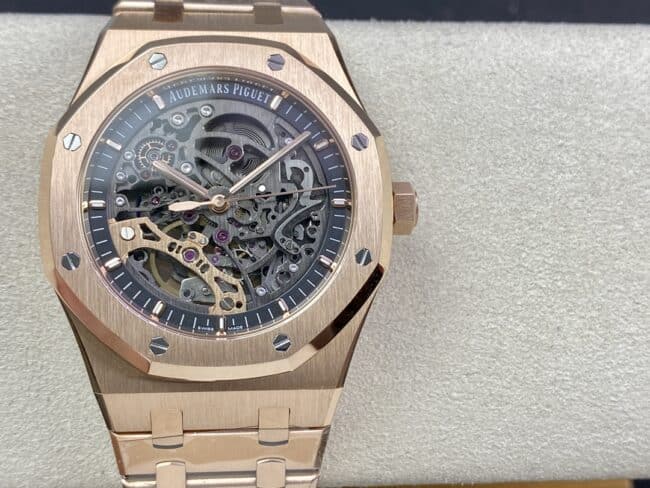 Audemars Piguet Royal Oak Offshore 15407OR.OO.1220OR.01 Men's Mechanical 1:1 Replica Watch Rose Gold Case Dark Gray Skeleton Dial