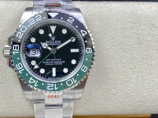 Rolex M126720VTNR-0001 Left-Handed GMT-Master II Men's Mechanical Watch with Black & Green Bezel, 40mm Super Clone GM Plant