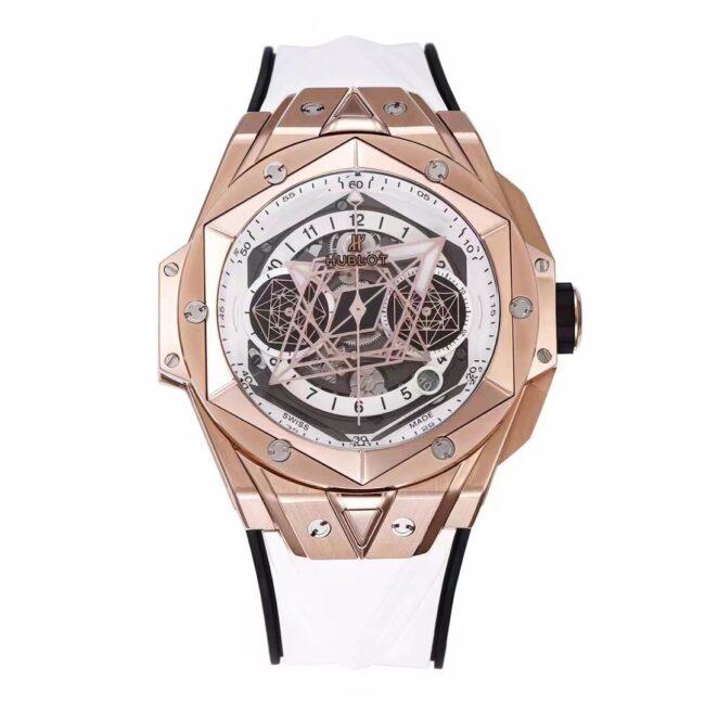 Hublot BIG BANG 418.OX.2001.RX.MXM20 BBF Factory Skeleton Dial 18K King Gold Replica with White Rubber Strap