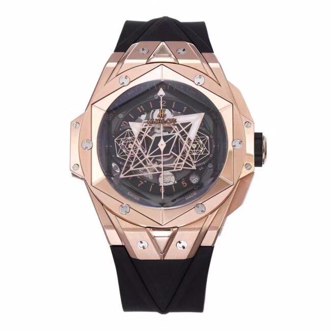 BBF Factory MXM19 Hublot Big Bang Sang Bleu II Clone 1:1, cadran noir brossé, bracelet en caoutchouc King Gold 18 carats 418.OX.1108.RX
