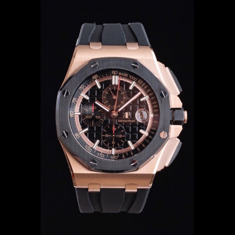 Audemars Piguet AP Royal Oak Offshore APF Super Clone Men's Watch Black Dial Red Needle Rose Gold Rubber Strap 26401RO.OO.A002CA.02