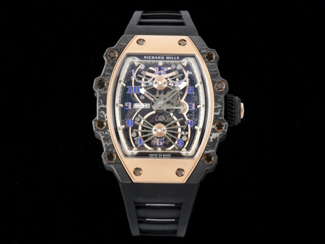 Men's Richard Mille RM 21-01 1:1 Aerodynamic Tourbillon Carbon Fiber Skeleton Dial Wrist Flyer