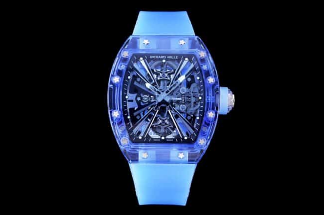 Richard Mille RM12-01 Super Clone Men’s Watch – Blue Dial, Blue Rubber Strap, Tourbillon Sapphire Edition