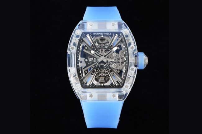 Richard Mille RM12-01 Men's Skeleton Tourbillon Sapphire Transparent Edition Blue Rubber Top 1:1 Imitation Watches
