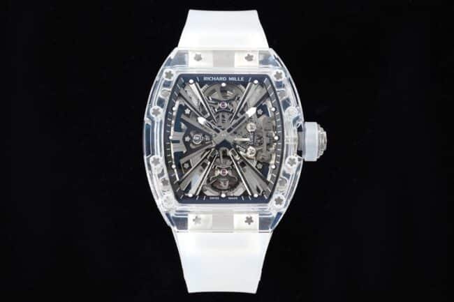 Men's RM12-01 Richard Mille Original Factory Super Clone Tourbillon Openworked Disk Sapphire Transparent Rubber Strap