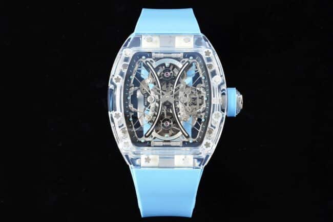 Richard Mille RM 053-02 Polo Tourbillon Skeleton Super Clone com pulseira de borracha azul