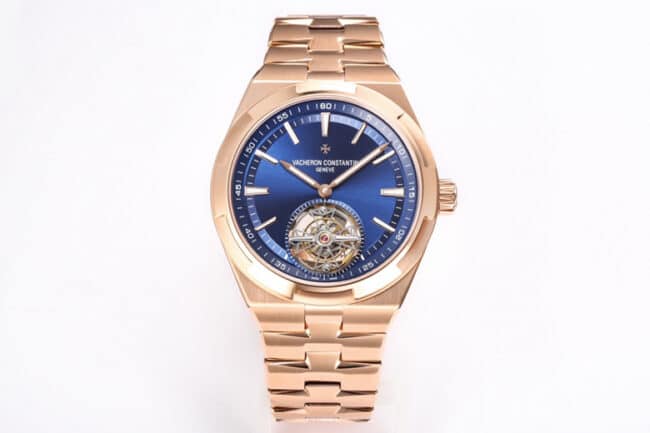 BBR Factory Vacheron Constantin 6000V Super Clone Automatic Mechanical Tourbillon Pink Gold Blue Dial B733 Men's Replica Watch Steel Strap Model 110R-B733