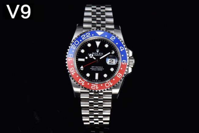 Rolex GMT-Master II Greenwich 1:1 Top Quality Replica by V9 Factory, Black Dial Blue-Red Ceramic Bezel, 904L Steel m126710blro-0001