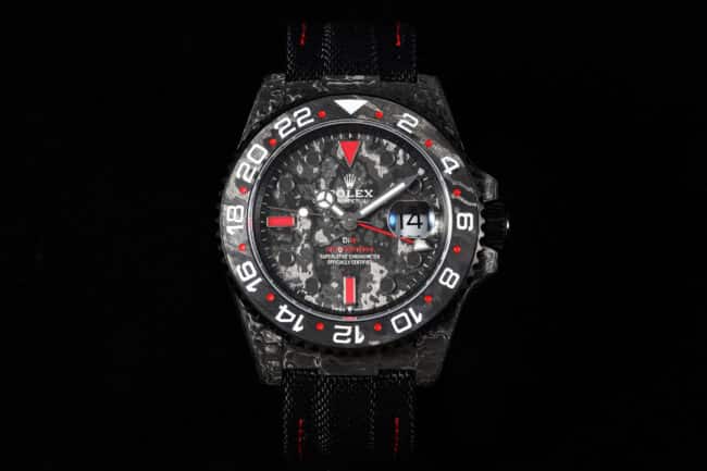 VS Factory Rolex Men's Greenwich Top Replica Watches with Carbon Fiber Case & Patterned Strap