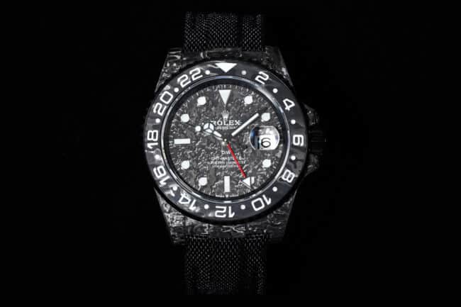 VS Factory Rolex Greenwich Carbon Fiber Case Men's 1:1 Super Clone Watch with White Bezel and Unique Grain Pattern Strap