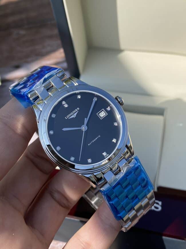 Longines L4.874.4.57.6 Reloj réplica Super A 1:1 con bandera militar para hombre, correa de acero clásica centenaria con esfera negra y movimiento grabado 2892