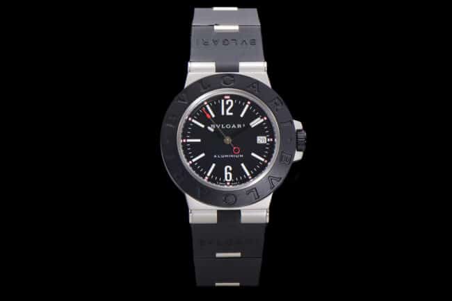 Bvlgari Aluminum Series 103445 Men's Watch Luminous Dial Black Plate Rubber Strap