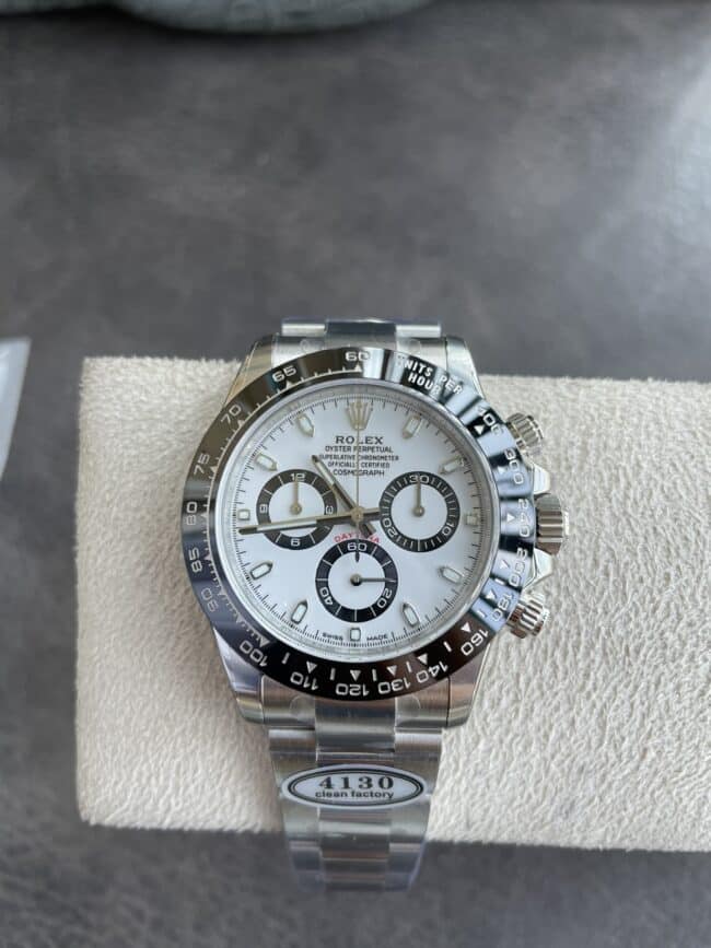 Clean Factory Rolex Cosmograph Daytona Replica with Panda Ceramic White Dial, Steel Strap and 4130 Movement m116500ln-0001