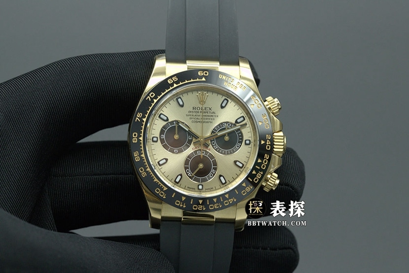 Clean Rolex Men's Cosmograph Daytona 116518LN-0048 1:1 Top Replica Watch, Champagne Panda Dial with 4130 Movement & Rubber Strap