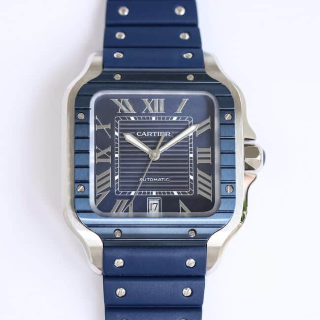 GF Factory Cartier Santos WSSA0048 Men's 1:1 Super Clone Watch Blue PVD Bezel Fluorine Rubber Strap