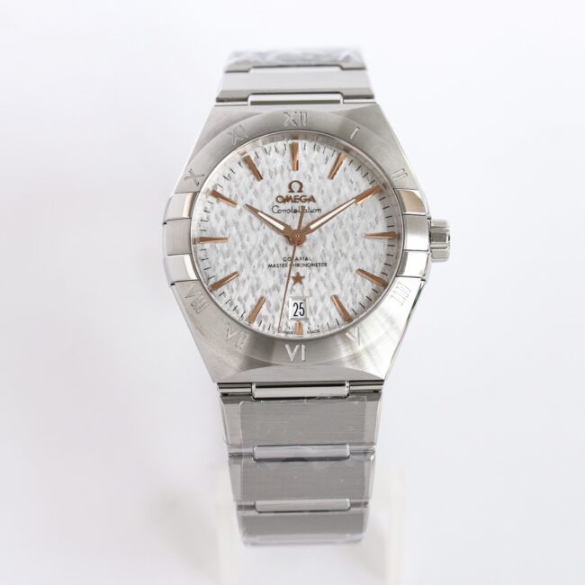 OR Factory Omega Constellation 39mm Top Replica: Satin Embossed Rhodium Gray Dial, Steel Bracelet, Ref. 131.10.39.20.06.001