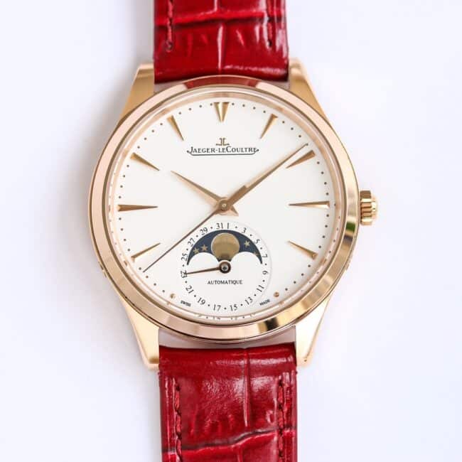 GF Jaeger-LeCoultre Women's Master Top 1:1 Super Clone Watch, White Dial Moon Phase 36mm Rose Gold Strap
