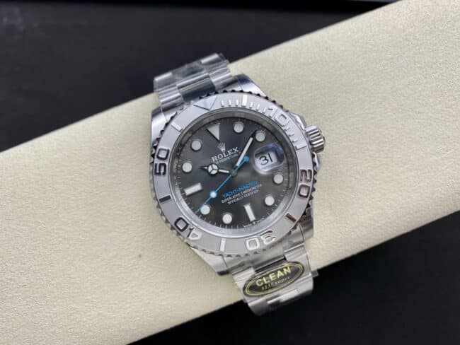 Clean Factory Rolex Yacht-Master Men's 1:1 Super A Replica, Grey Dial Blue Second Hand, 904 Steel Strap m126622-0001