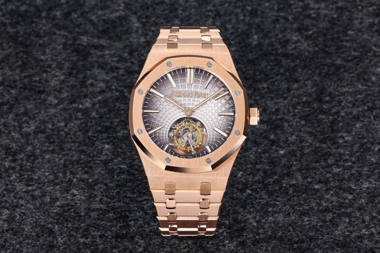R8 Factory Audemars Piguet Audemars Piguet Men's Royal Oak 1:1 Super A super clone Self-Winding Tourbillon Watch Smoky Gray Dial Rose Gold Steel Strap Model 26530OR.OO.1220OR.01