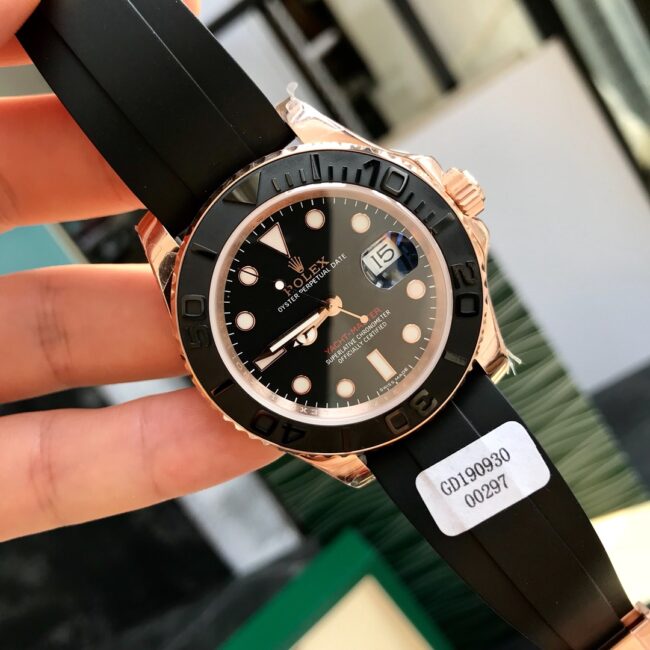 Rolex Yacht-Master 116655 Super clon uno a uno: esfera negra con correa de caucho Oysterflex