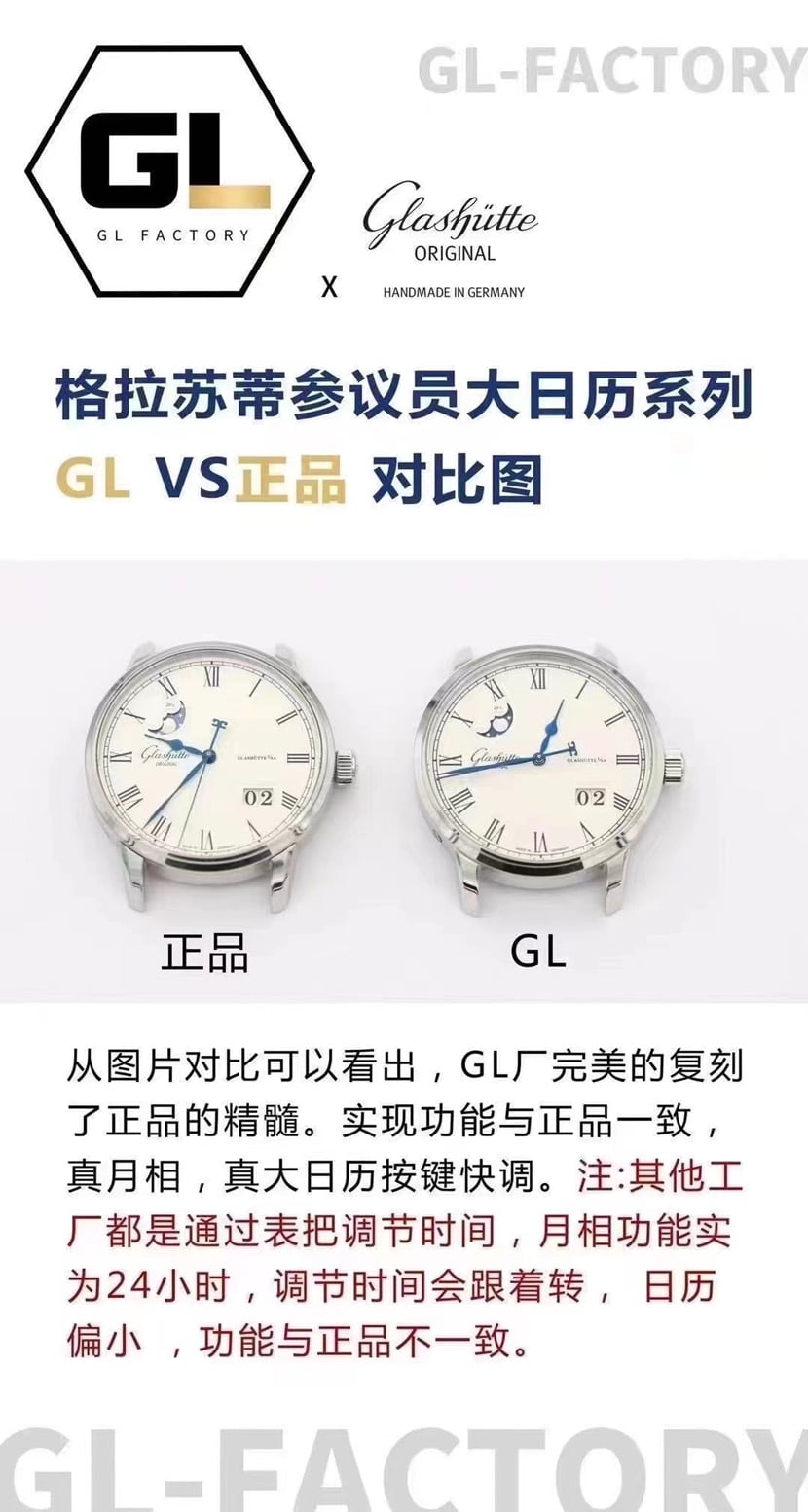 GL Factory Glashütte Original Moon Phase Replica with Authentic Large Calendar Function