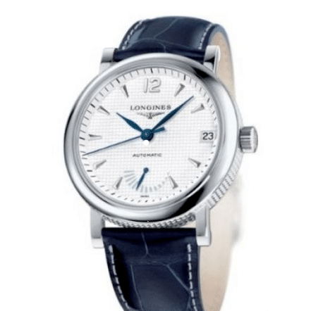 Longines Paris Nail Serie L2.703.4.16.0: 42 mm runde automatische mechanische Uhr mit weißem Zifferblatt und Alligatorlederarmband