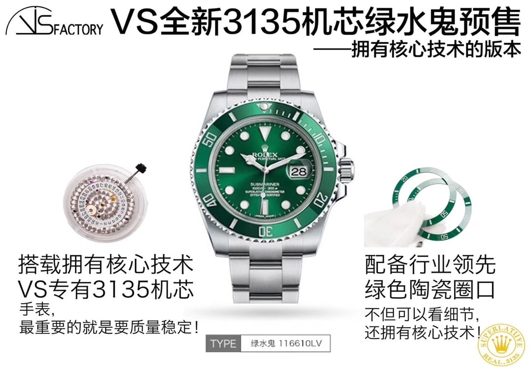 Umfassende VS Rolex Submariner 3135 Green Ceramic: Aufschlüsselung der Kerntechnologie Fake vs. Authentic
