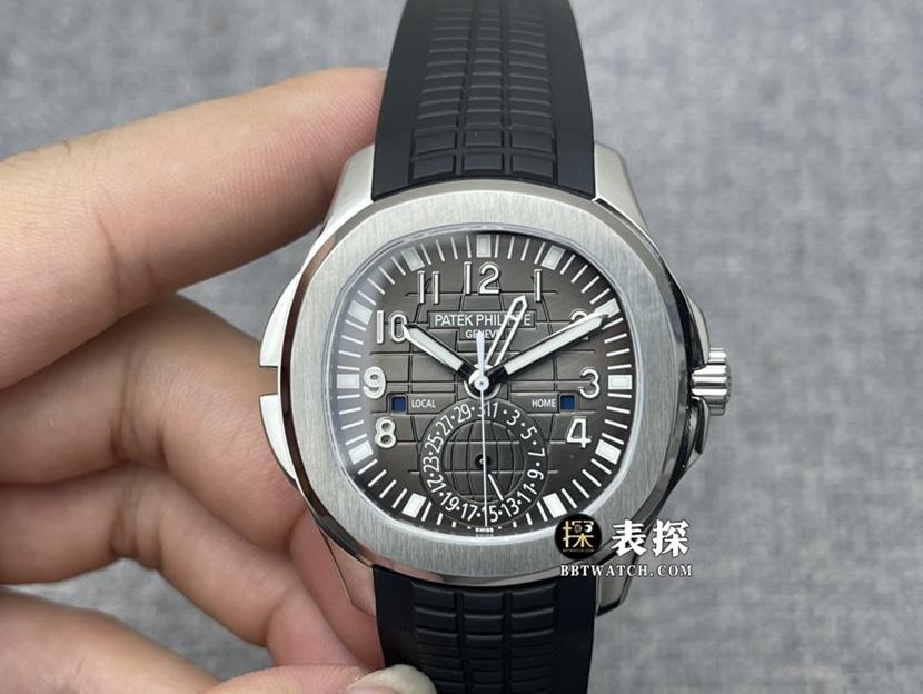 ZF Patek Philippe Aquanaut 5164A-001 Black Embossed Dial Dual Time Zone Classic Stainless Steel Rubber Super Clone Watch