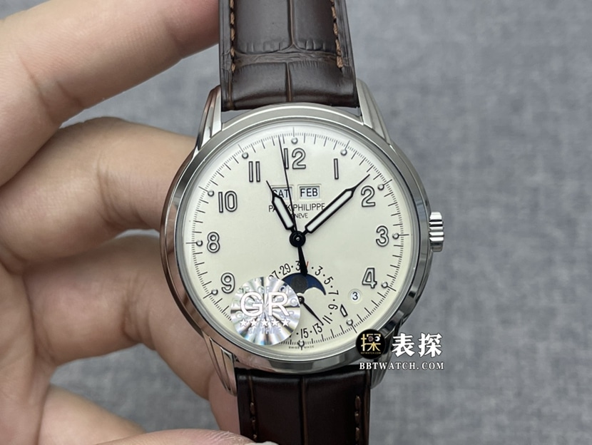 GR Factory Patek Philippe Patek Philippe Men's Grande Complication Timepiece 1:1 Super Clone Faux Watch with Cream Plate Belt, Model 5320G-001