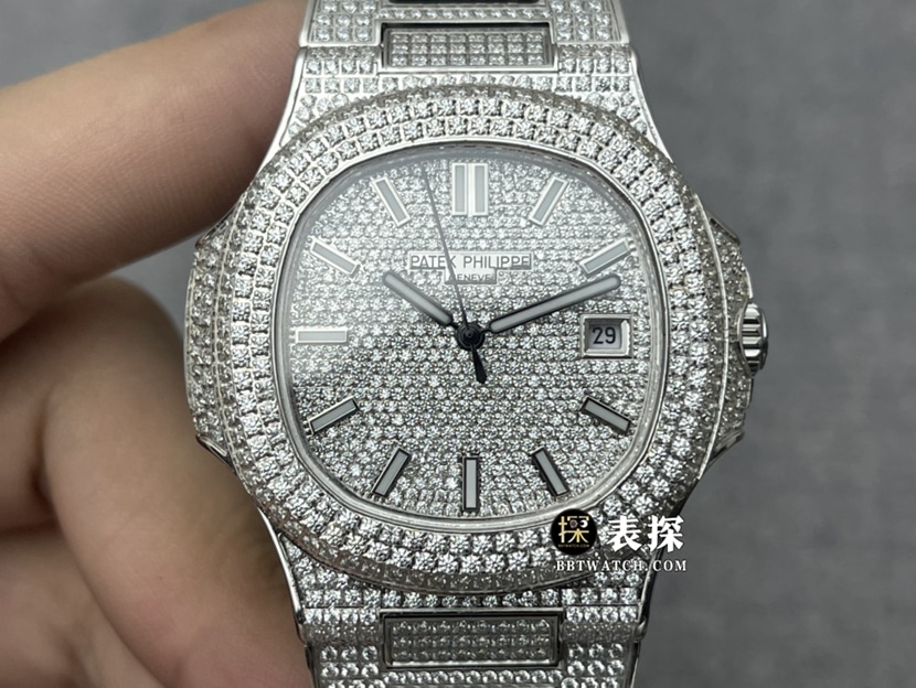 Patek Philippe Nautilus Diamond-Set Super Clone Men's Watch with Stainless Steel Strap