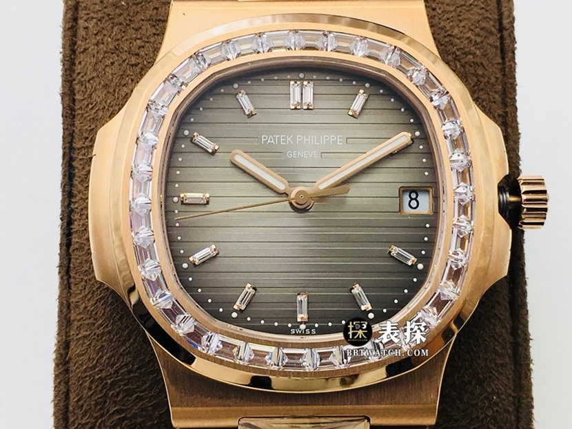 PPF Patek Philippe PPF Patek Philippe Men’s Sports Elegance Super Nautilus Radiant Square Diamond Watch with Corrected Stainless Steel Strap