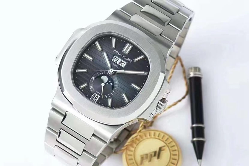PPF Patek Philippe Men's Top Replica Nautilus Annual Calendar Moon Phase Watch 5726/1A-014 with Sapphire Crystal