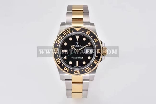 Clean Factory Rolex Men's Greenwich Top Replica Watches Ferrous Dial Intermediate Gold Steel Strap Model 116713-LN-78203