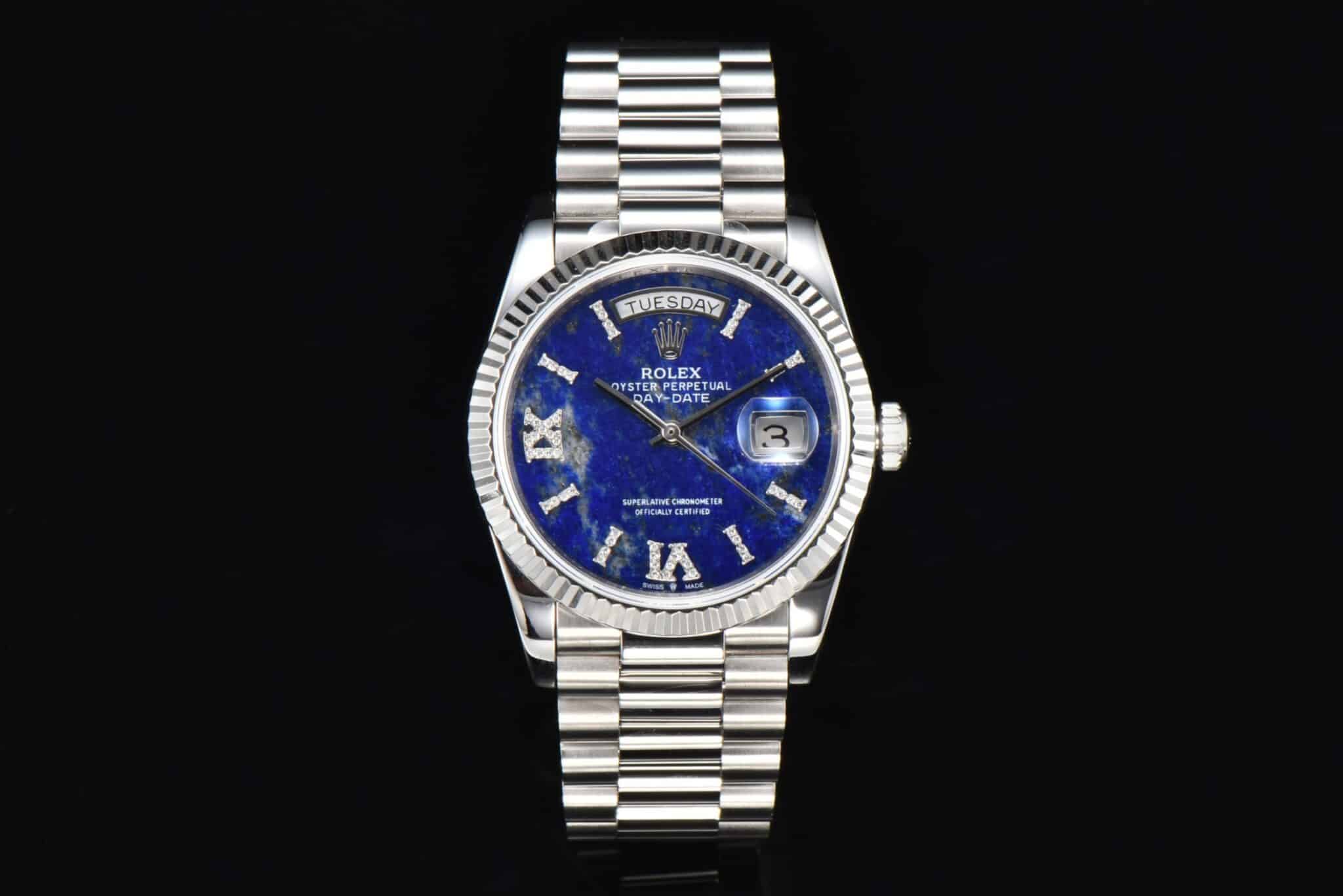 CS Rolex Rolex Day-Date 36 mm M128239-0044 mit natürlichem Lapislazuli-Zifferblatt, römischen Diamantmarkierungen und Stahlarmband Original Factory Super Clone Watch