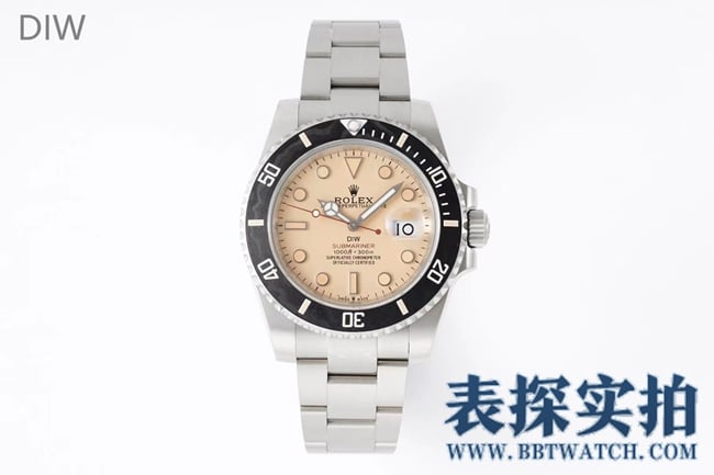 Rolex DIW factory Rolex men's Super A super clone Submariner watch yellow dial steel strap carbon fiber rims water ghost