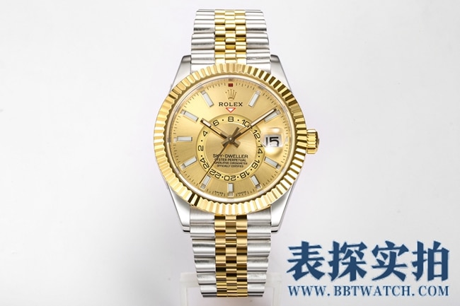 Rolex Sky-Dweller M326933-0004 Men's 1:1 Super A Clone, 42mm Graceful Champagne Dial, Gold Steel Strap