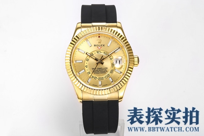 Rolex Sky-Dweller Longitude Super Clone 1:1 pour homme, bracelet en caoutchouc avec cadran champagne 42 mm m336238-0001