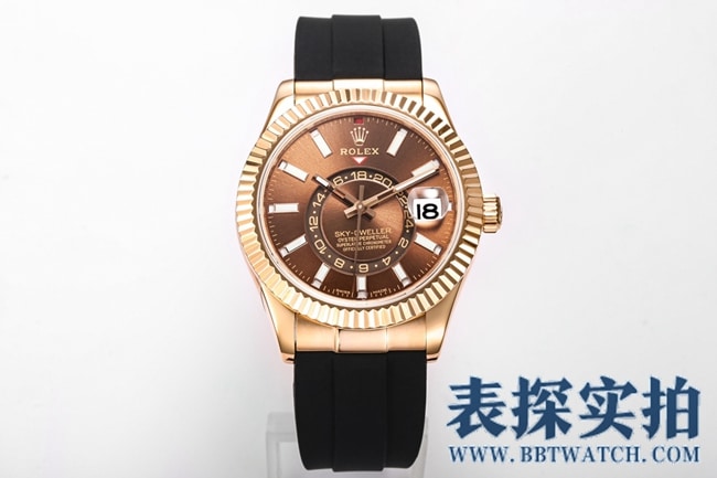 Rolex Sky-Dweller Longitude M326235-0005 42 mm Cadran café Bracelet en caoutchouc 1:1 Super A Réplique de montre