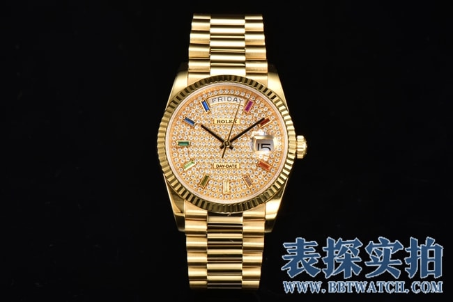 Rolex 128238 Reloj de oro de calidad súper clonada para hombre de 36 mm con pavé de diamantes y fondo de caja atornillado