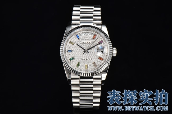 CS Rolex Rolex Men's Day-Date 36MM Logo One-of-a-Kind Top Replica Watch in 18ct White Gold with Diamond-Set Dial m128239-0019