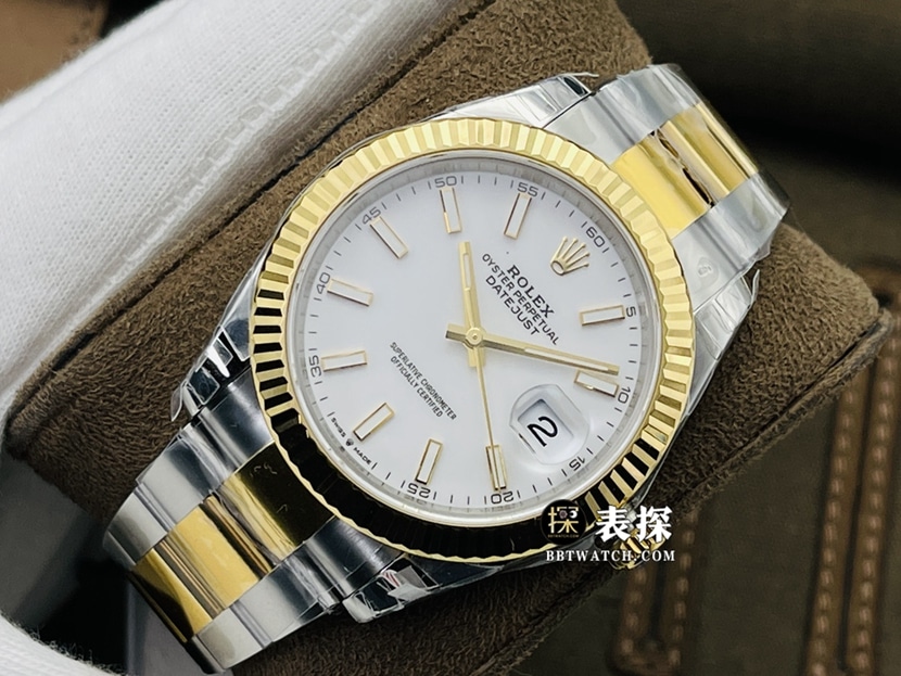 VS Factory Rolex Logtype Men's Replica Watch with White Dial, 41MM Two-Tone Gold Steel Case, Model m126333-0015
