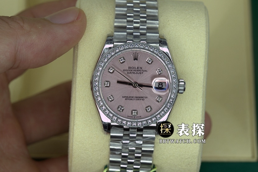 GS Factory Rolex Oyster Perpetual Logtype Women's 28mm 1:1 Super A Clone, Pink Dial Diamond Bezel Steel Strap m279384rbr-0003